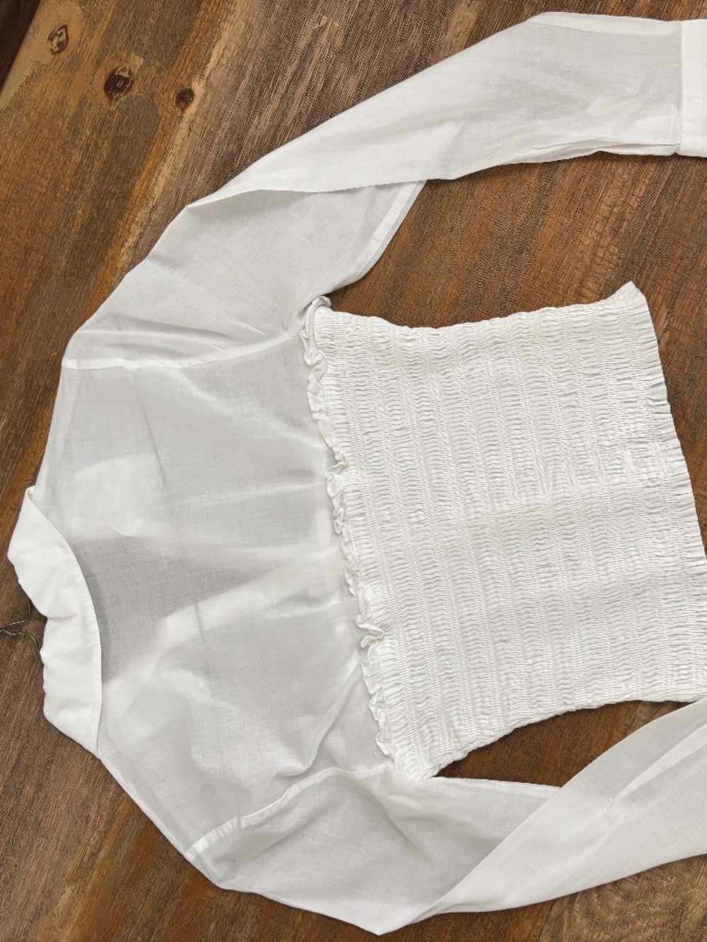 Veronica Beard Emerson Smocked Cotton Button-Up Shirt in White.  Size - Picture 4 of 8